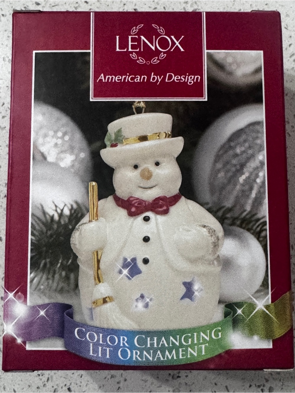 Lenox White Snowman Color Changing Lit Ornament